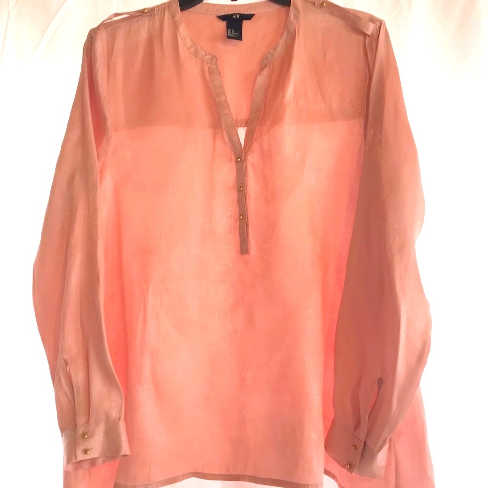 H&M pink/silver button up top